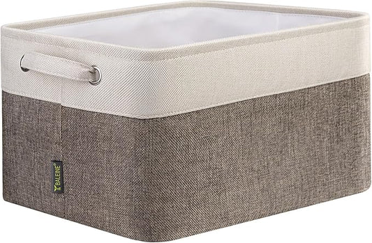 BALEINE 1 Pack Fabric Storage Bins for Shelves, Linen Storage Baskets for Organizing, Decorative Closet Bins for Clothes, Home (Brown, 12"x8"x8")-CubbioJoy