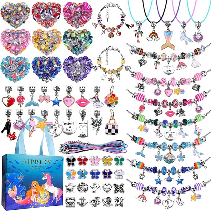 AIPRIDY 150 Pieces Charm Bracelet Making Kit,Unicorn Mermaid Crafts Gifts Set Can Inspires Imagination and Creativity,Jewelry Making Kit Perfect Gifts for Girls 5-12 Years Old (150 Pieces)-CubbioJoy