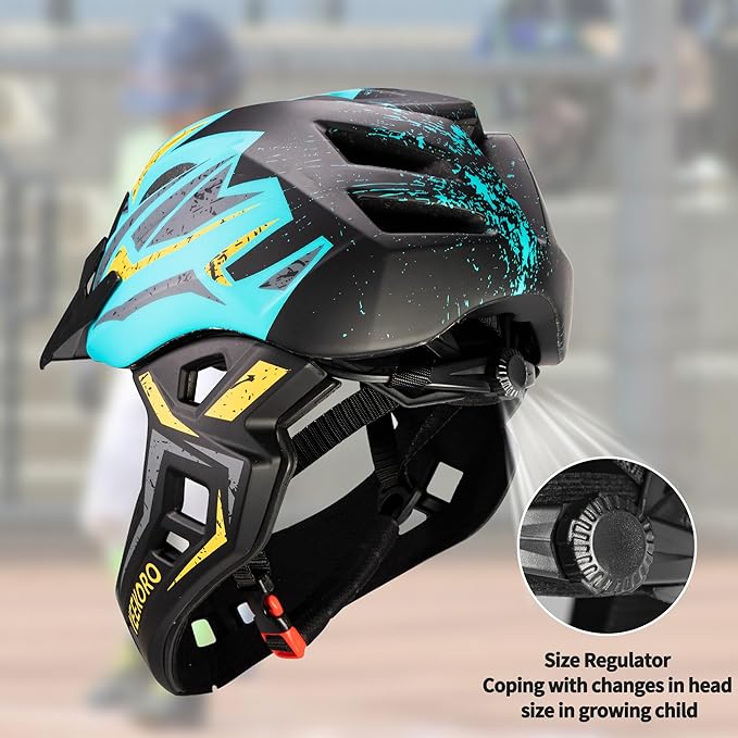 Kids Bike Helmet with Chin Guard, Adjustable Detachable Children’s Full Face Helmet for Girls and Boys, Cycling Helmets Skateboard, Scooter-CubbioJoy