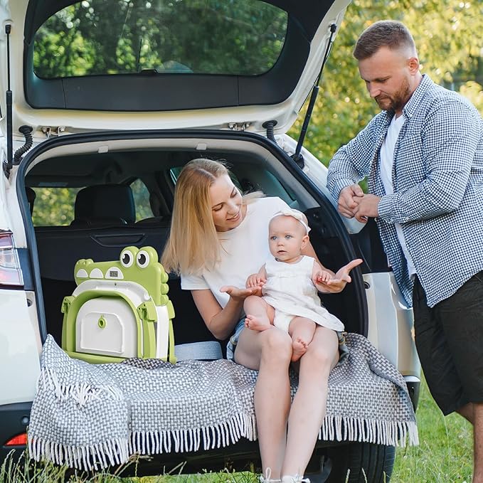 Collapsible Baby Bathtub for Newborn, Foldable Baby Bath Tub with Thermometer & Soft Floating Cushion & Drain Hole, Portable Travel Infant Bath Tubs for Newborns to Toddler 0-36 Months Girl, Green-CubbioJoy