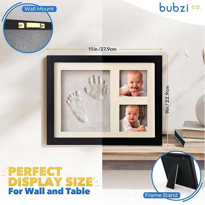 Baby Footprint and Hand Print Kit - Keepsake Frame, Nursery Picture Frames, New Mom Gifts, Newborn Essentials, Baby Shower Gifts (Jet Black)-CubbioJoy