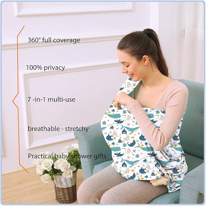 Car Seat Covers for Babies - Multi- use Nursing Carseat Canopy, Breastfeeding Covers, Baby Shower Gifts for Boys and Girls (sea World)-CubbioJoy