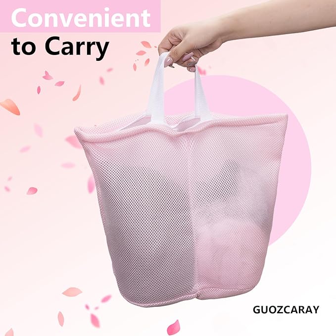 2 Pcs Special Zoning laundry bag for delicates with handles mesh laundry bags washing machine laundry totes travel storage and sorting bag (Pink2)-CubbioJoy