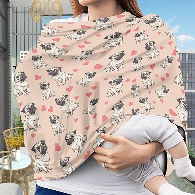 Binienty Cute Bulldog Print Baby Car Seat Canopy Cover Multi Use Nursing Cover for Newborn Boys Girls Soft Breathable Newborn Carrier/Stroller/Shopping Car-CubbioJoy
