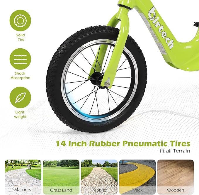 14" Kids Balance Bike for 3,4,5,6 Year Old Boys and Girls, Air Tires with Magnesium Alloy Frame, Lightweight No Pedal Toddler Training Bicycle-CubbioJoy