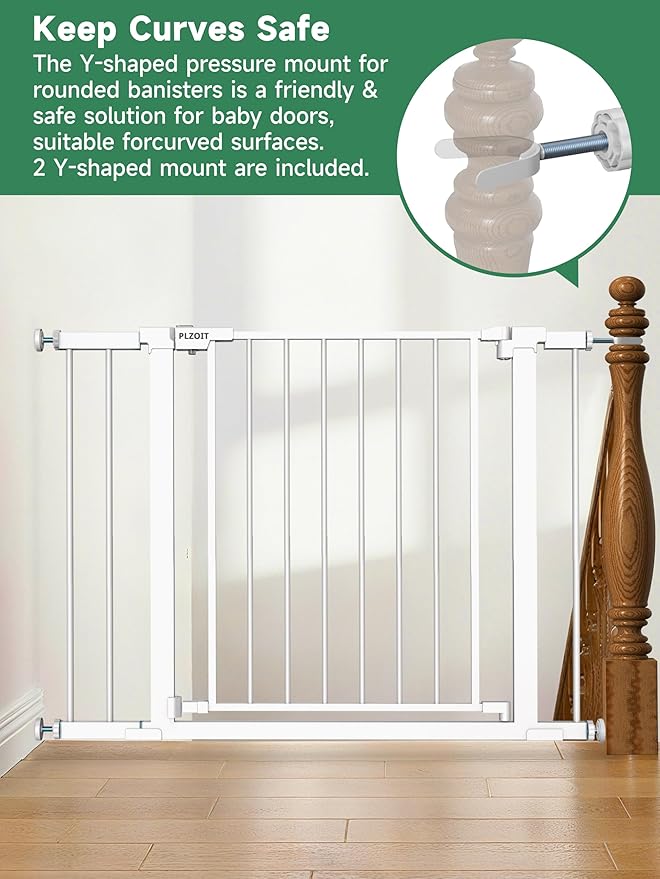 Baby Gate for Stairs, 30'' Tall 29.5-46" Extra Wide Dog Gate for Stairs Walk Thru Auto Close Metal Pet Gate for The House, Stairs and Doorways Child Gate Pressure Mounted Safety Gate Indoor - White-CubbioJoy
