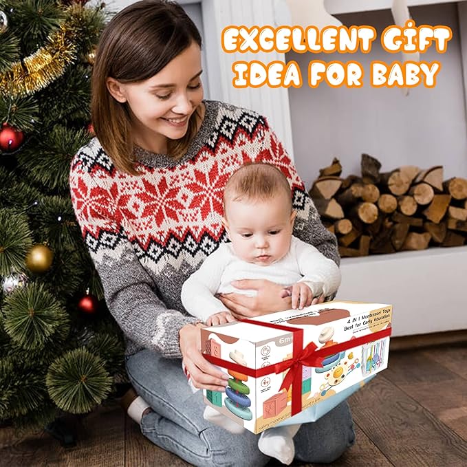 4-in-1 Baby Toys for 6-12 Months, Montessori Soft Stacking Blocks for Babies, Infants Teething Toys, Sensory Balls and Educational Learning Set for Toddlers (Boys & Girls)-CubbioJoy