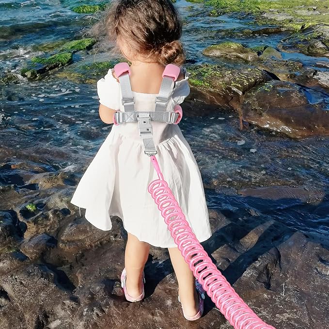 Accmor 3 in1 Toddler Harness Leash with Anti Lost Wrist Link, Harness Leash for Toddlers, Baby Leash, Child Walking Harness Kids Leash Wristband Rope Belt with Lock for Girls to Outdoor Travel (Pink)-CubbioJoy