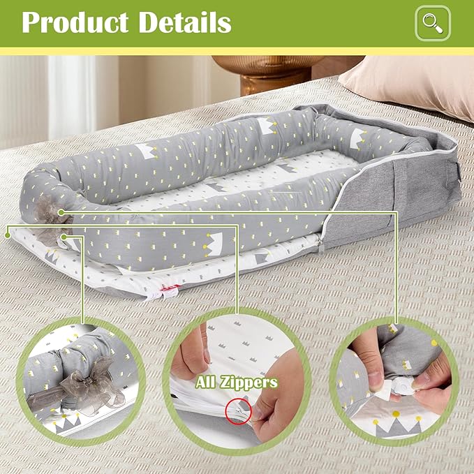 Baby Lounger for Newborn Portable Bag,Baby Lounger Play Mat for Awake-Time,Newborn Babies Essentials Gifts 0-24 Months Home Travel(Crown Grey)-CubbioJoy