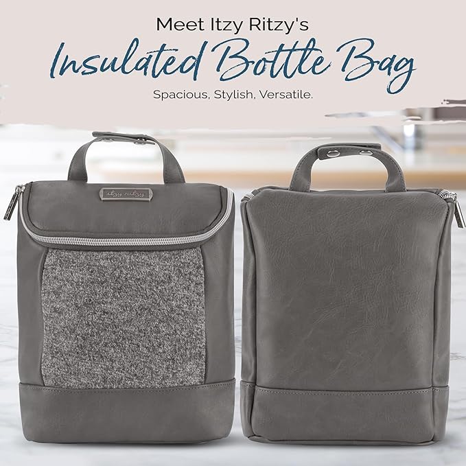 Itzy Ritzy Insulated Bottle Bag – Keeps Bottles Warm or Cool - Holds 3 Bottles and Features Interior Pocket for Ice Pack (Not Included), Grayson-CubbioJoy