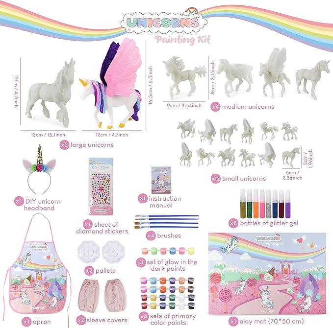 BONNYCO Unicorns Gifts for Girls Painting Kit with 18 Figurines Painting for Kids with Glow in The Dark | Girl Toys 3 4 5 6 7 8 9 10 Years Crafts Kids Gifts Birthday Christmas | Unicorn Toys Niñas-CubbioJoy