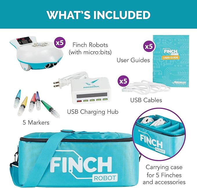 BirdBrain Finch Robot Starter Flock with Microbit I STEM Coding Robot for Classrooms I Learn Python and 8 Coding Languages I Programmable Robotics I Remote Control and App Controlled | Ages 5 to 16-CubbioJoy