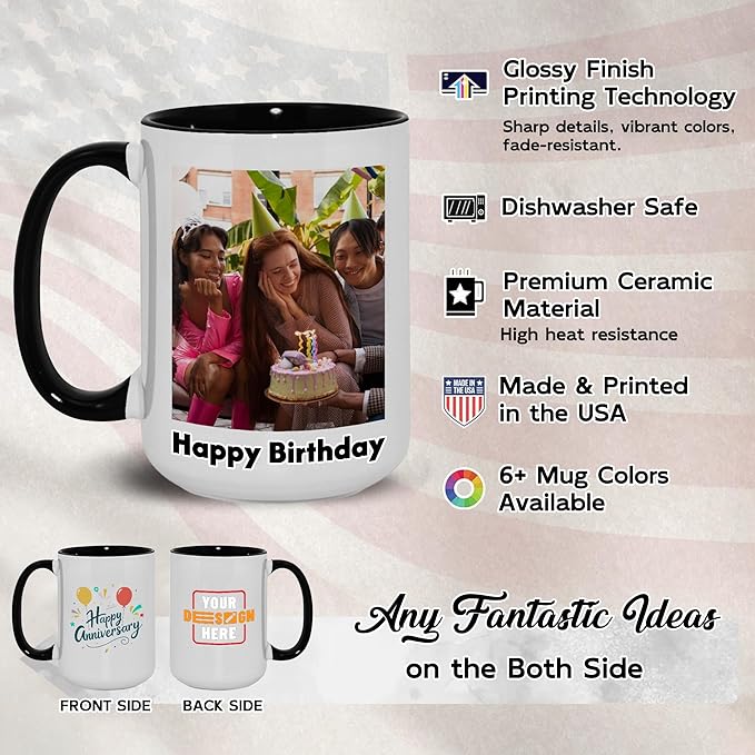 Custom Mug Upload Your Picture Personalized Coffee Mug with Photo Text Name Customized Cup Unique Ideas Gifts for Men Women Mom Dad Halloween Christmas Thanksgiving Friend Family-CubbioJoy