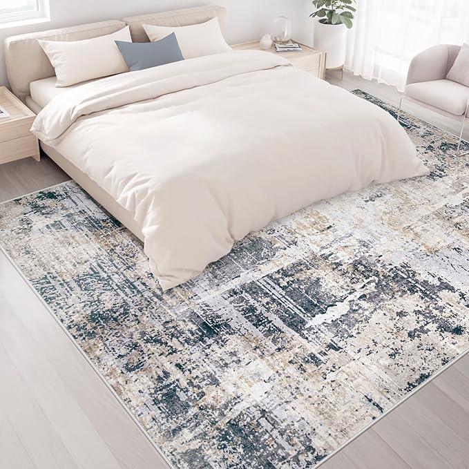 Area Rugs 8x10 Living Room: Washable Rug Modern Abstract Large Rugs Soft Non Slip Neutral Rug Stain Resistant Indoor Carpet for Bedroom Kitchen Dining Room Home Office Rugs(Black Brown,8'x10')-CubbioJoy