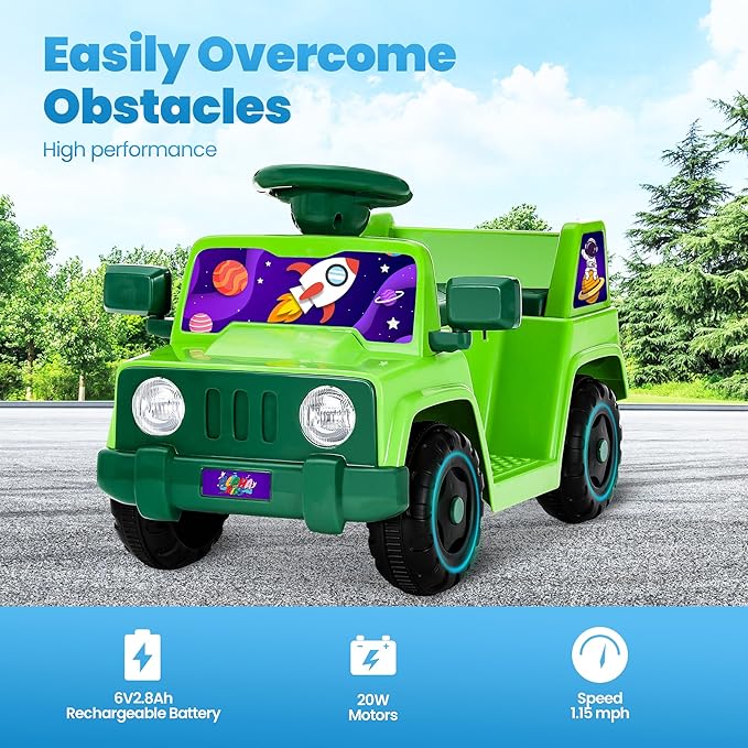 6V Toddler Ride On Car Interactive Electric Car with Horn LED Front Light Rear Storage Stellar Galaxy Theme Perfect for Boys & Girls 18+ Months Safe & Fun for Little Explorers(Green Space)-CubbioJoy