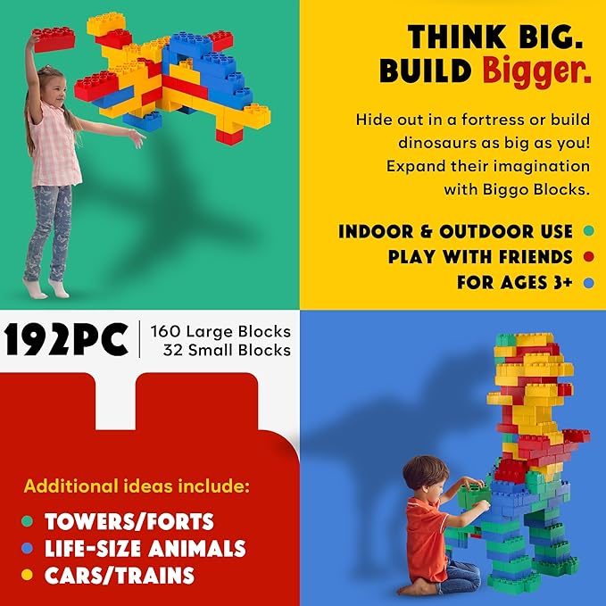 Big Blocks for Kids Ages 4-8 — Indoor & Outdoor Blocks for Kids Games — Large Building Blocks (192 pc) Jumbo Set-CubbioJoy