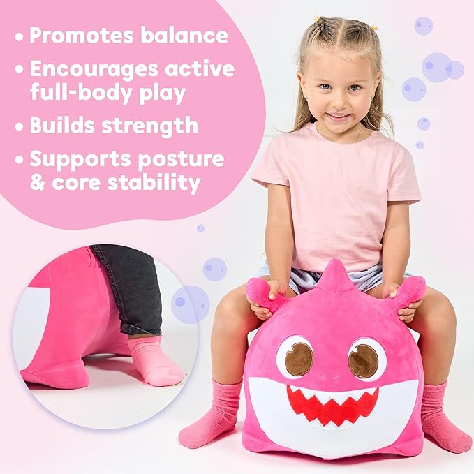 JITTERYGIT Baby Shark Bouncy Hopper - Musical Plush Toy for Kids and Toddlers - Mommy Shark (Pink)-CubbioJoy