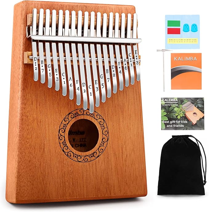 Kalimba Thumb Piano,YUNDIE Portable 17 Keys Mbira Finger Piano with Tune Hammer and Study Instruction,Musical Instruments Birthday Gift for Kid Adult Beginners Professional(Brown)-CubbioJoy