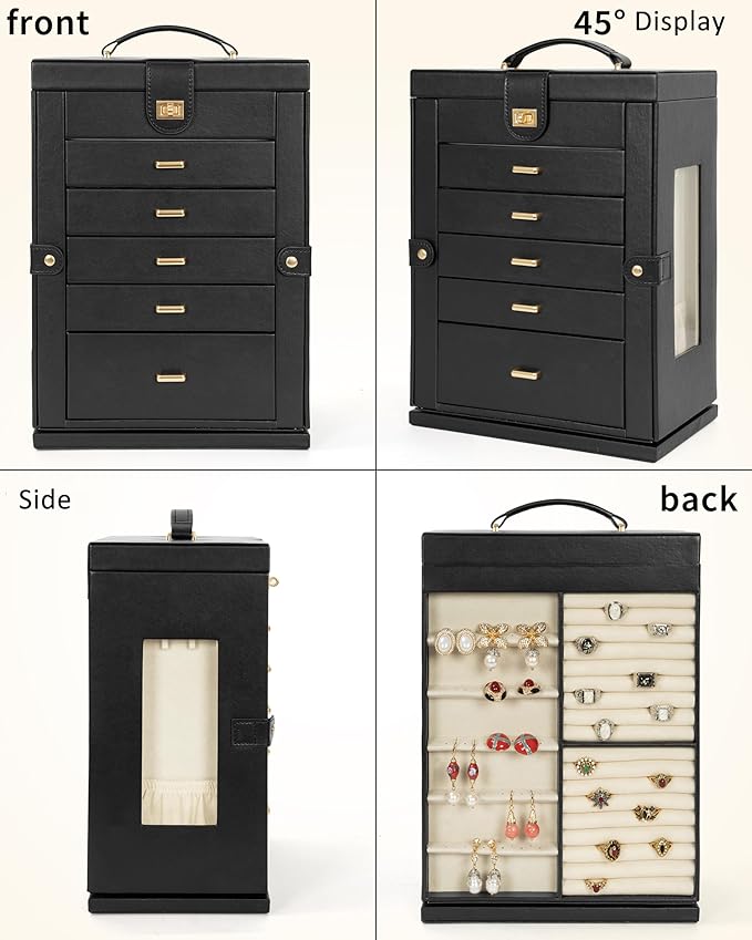 AKOZLIN Jewelry Box 6-Tier Organizer Functional 360° Rotating Jewelry Storage Case for Women Girls Ring Necklace Earring Bracelet Holder with Mirror-CubbioJoy