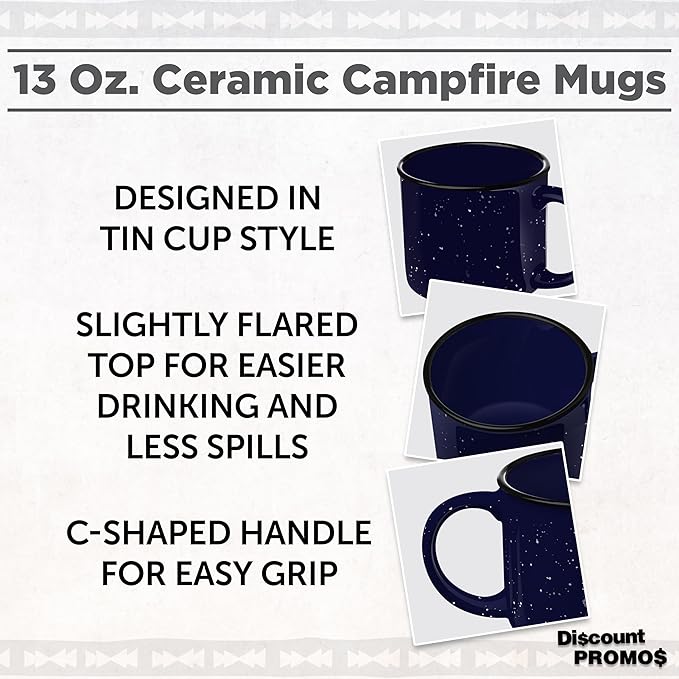 DISCOUNT PROMOS Ceramic Campfire Coffee Mugs 13 oz. Set of 10, Bulk Pack - Perfect for Tea, Espresso, Cappuccino, Hot Cocoa - Blue-CubbioJoy