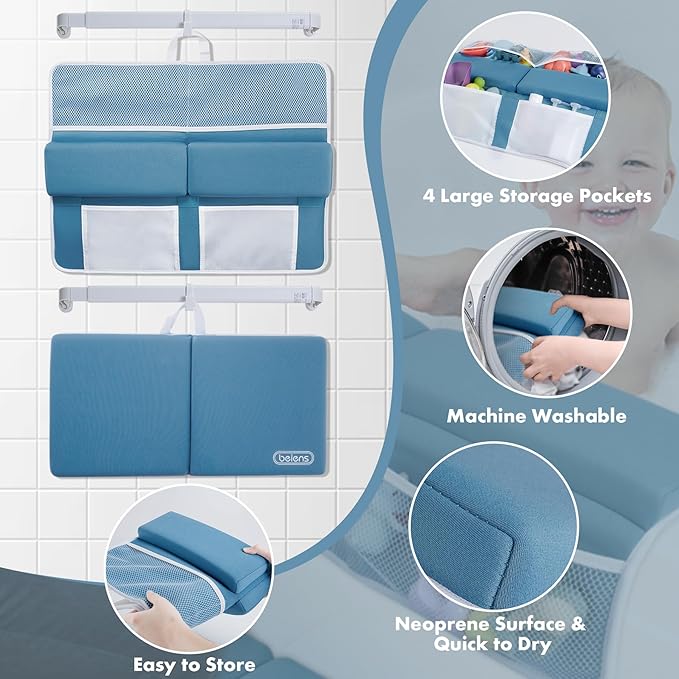 beiens Bath Kneeler and Elbow Rest Pad Set - 1.5'' Comfortable Thick Baby Bath Kneeler Pads, Quick Dry Soft Kneeling Pad for Baby Bath Time, Non-Slip Knee& Arm Support Bathtub Mat with Toys Organizer-CubbioJoy