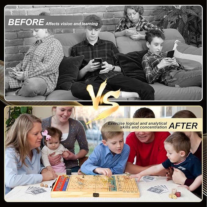 21 Inches Horse Racing Game, Horse Race Board Games with 11 Luxury Metal Horses,Thickened Wood Chessboard,Chips,Cards and Dice,Classic Wooden Table Top Board Games for Adults and Family-CubbioJoy