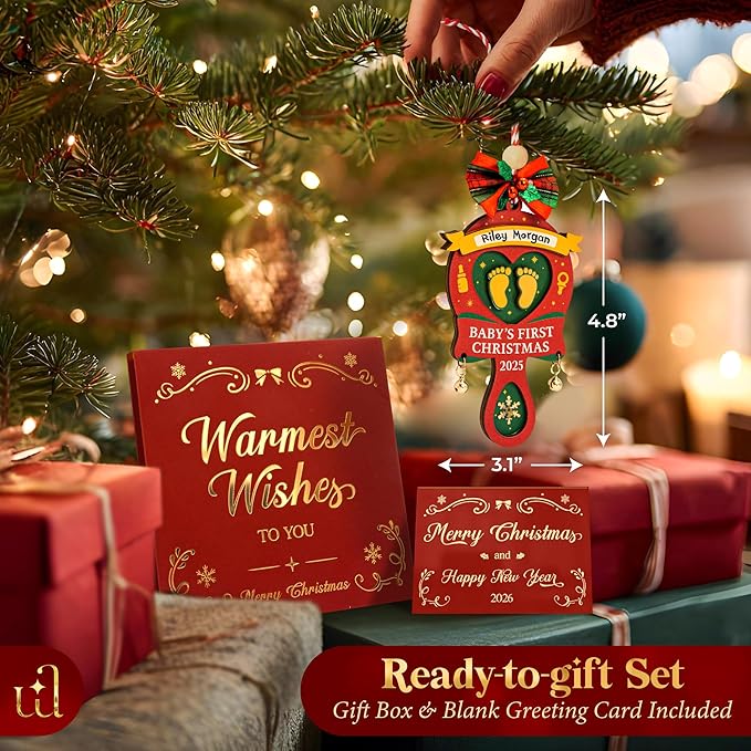 Baby First Christmas Ornament 2025 for Girl Boy - Baby's 1st for Parents, Rattle Newborn Ornament Keepsake Babys First Xmas Ornaments for Xmas Tree Decorations-CubbioJoy