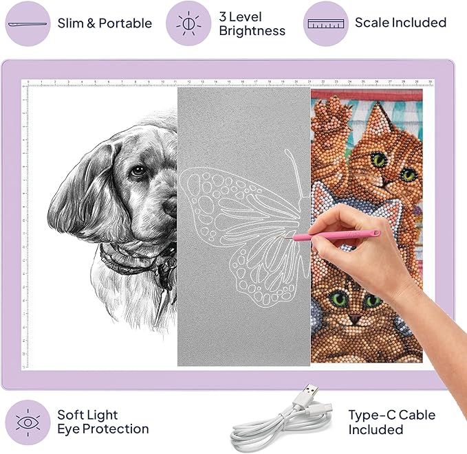 iVyne Corded Light Pad for Weeding Vinyl - A4 Light Box for Drawing - Light Board for Tracing - Light Box for Diamond Painting, Weeding Vinyl, Sketching, Tracing (Purple)-CubbioJoy