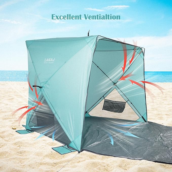 Beach Tent,Beach Sun Shelter with UPF 50+UV Protection with Extendable Floor mat for 3-4 Person, Waterproof Portable Easy Setup Beach Canopy Shade Tent for Outdoor Camping, Picnics-CubbioJoy