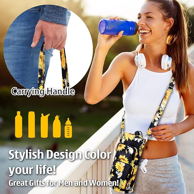 Betsey Johnson Insulated Water Bottle Pouch Holder Carrier Crossbag with Adjustable Shoulder Strap - Lightweight Polyester Accessories with Pockets Good for Hiking Sports-CubbioJoy