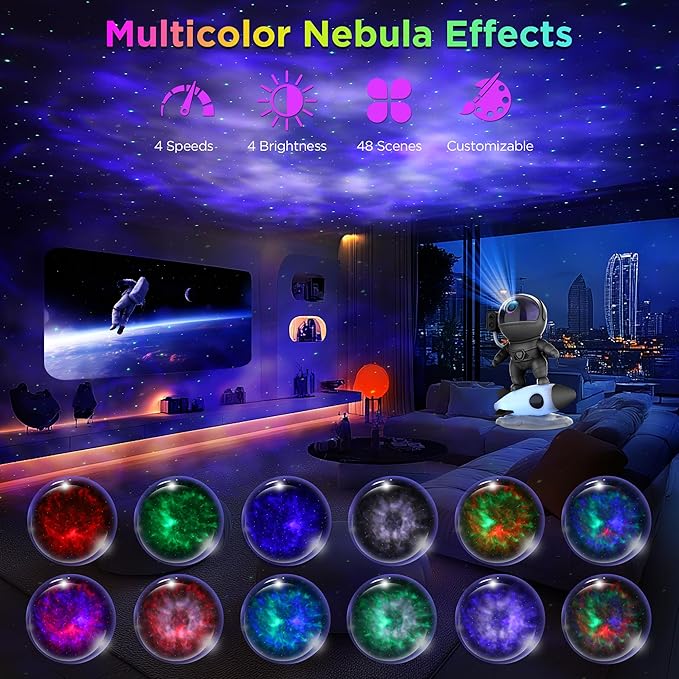Astronaut Galaxy Projector for Bedroom, Star Projector Galaxy Light with App & Remote Control, White Noises, Bluetooth Speaker, Rocket Night Light for Kids, Ceiling, Gifts, Room Decor-CubbioJoy