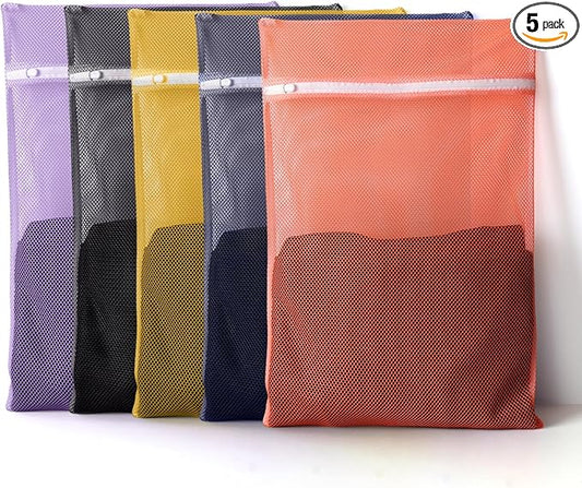5Pcs Sturdy Mesh Laundry Bags for Delicates, Lingerie, Bras, Travel and Organzie - 5 Color(14x20 Inch)-CubbioJoy