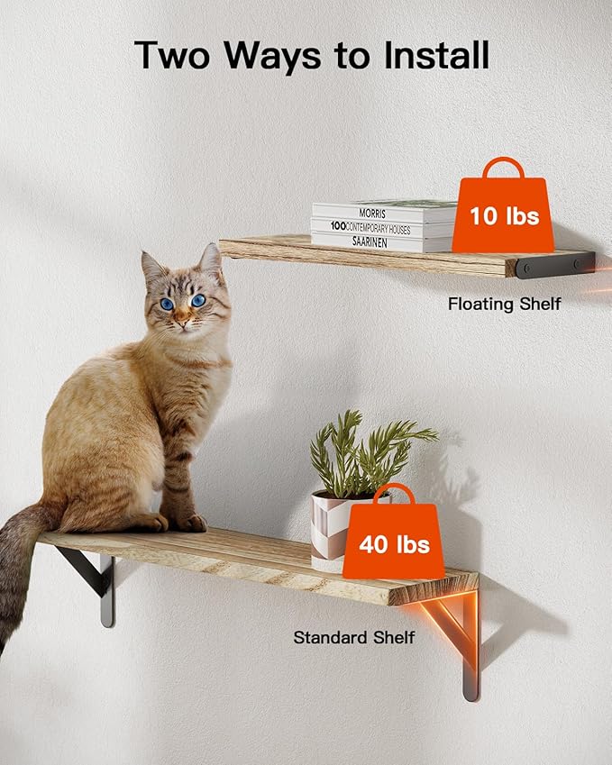 AMADA HOMEFURNISHING Long Wall Shelves, Rustic Farmhouse Style, Wood Floating Shelves for Wall Decor, Bathroom & Bedroom Storage, Living Room Book Shelves, 6pcs-CubbioJoy