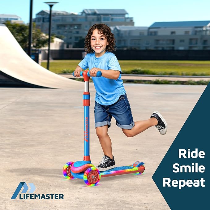 3-Wheel Kids Scooter with Multi-Color Lights on Deck & Wheels – 5-Height Adjustable Handlebar, Wide Anti-Slip Deck, Child Safety Certified, Boys & Girls Ages 3+ Supports Up to 150 lbs-CubbioJoy