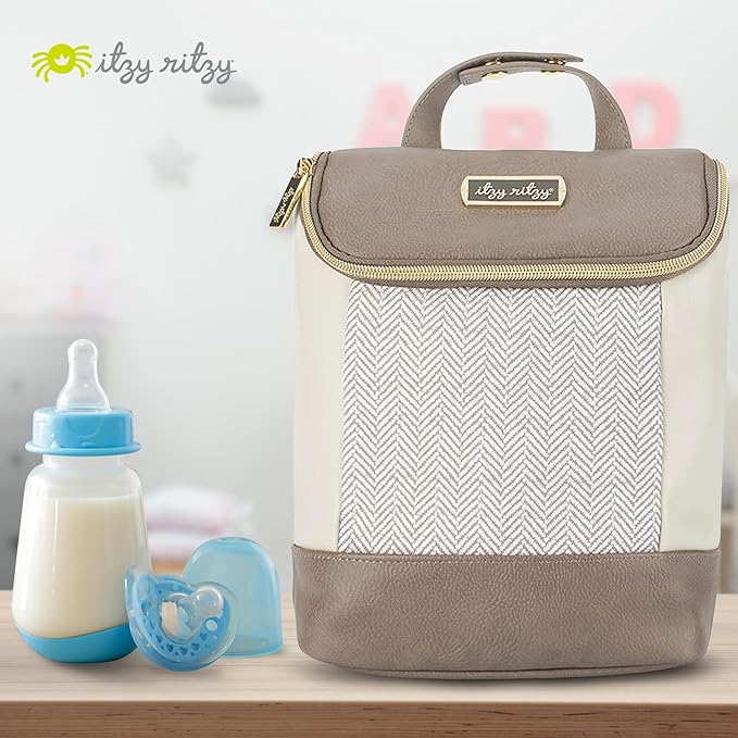 Itzy Ritzy Insulated Bottle Bag – Keeps Bottles Warm or Cool - Holds 3 Bottles & Features Interior Pocket for Ice Pack (Not Included), Vanilla Latte-CubbioJoy