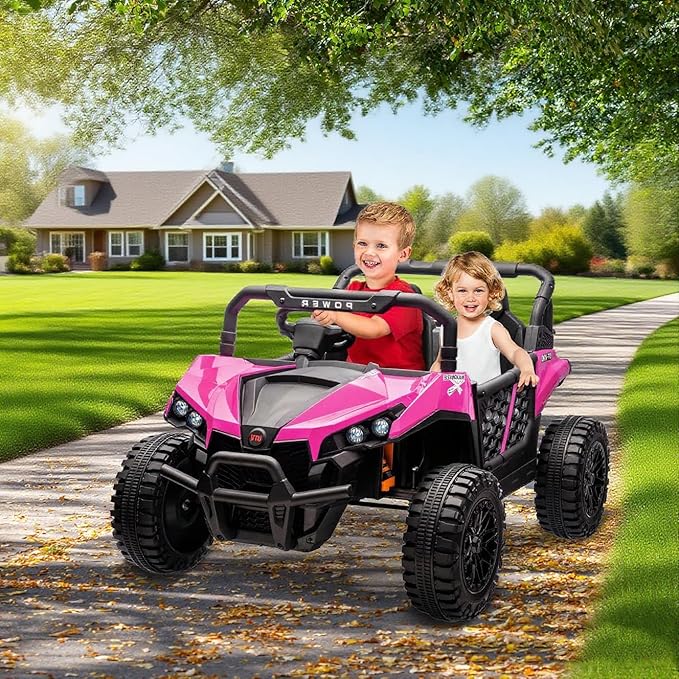 24V 2 Seater Ride On Car Truck, Power Wheels Kids UTV w/Parent Remote Control, 3.1 MPH Max Speed, Music Player, LED Lights & Storage, Electric Vehicle Ride On Toy for Kids Toddler Ages 3-8, Pink-CubbioJoy