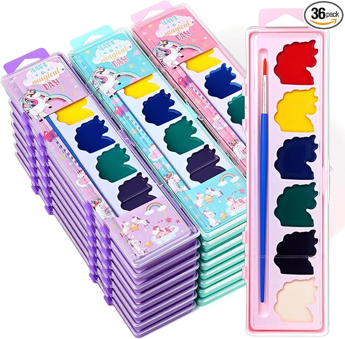 36 Pcs Unicorn Style Watercolor Painting Set 8 Washable Colors With Brush Watercolor Painting Set Gift Party Supplies Back To School Party Gift Exchange-CubbioJoy