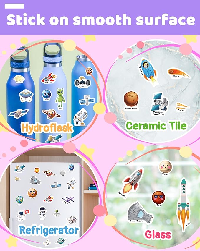 Benresive Reusable Sticker Book for Toddlers 2-4 Years, Fun Travel Stickers for Kids, Waterproof Sticker Books for Toddlers 1-3, Crafts Activities for Todddlers 1-3 2-4 3-5 - Space-CubbioJoy
