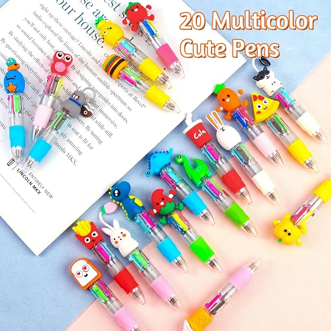 20Pcs Mini Multicolor Pens in One 4-in-1 Cute Pens Bulk for Kids, Fun Kawaii Ballpoint Pen for Birthdays and Children's Party Favors Gifts, Teacher School Supplies-CubbioJoy