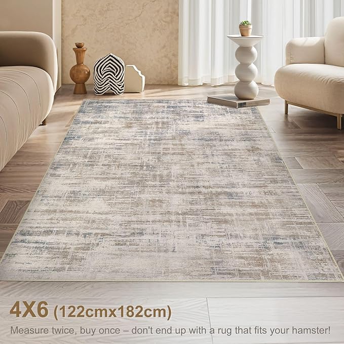 Area Rug for Living Room: 4x6 Washable Neutral Abstract Modern Soft Rugs Non Slip Indoor Floor Stain Resistant Carpet for Bedroom Dining Room Office Nursery - Brown-CubbioJoy
