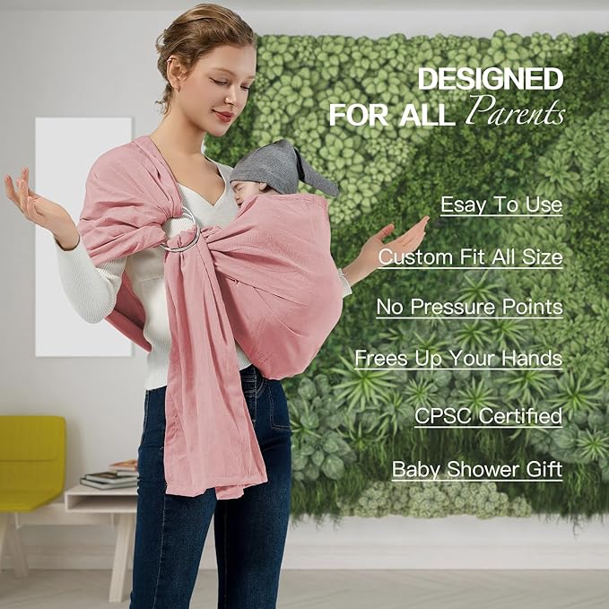 Baby Wrap Ring Sling 7-35 lbs, Baby Sling Carrier for Newborn, Toddler, Infant Holder, Lightweight Baby Carrier Wraps, Pink-CubbioJoy