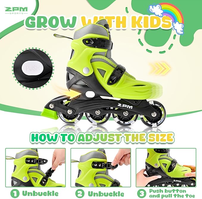 2PM SPORTS Inline Skates with Light Up Wheels, Roller Skates Blades for Boys Girls Kids Ages 5-8 8-12 4-6 6-12, Size Adjustable Beginner Blades Roller Skates-CubbioJoy