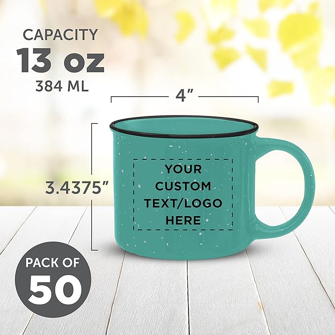 DISCOUNT PROMOS Custom Ceramic Campfire Coffee Mugs 13 oz. Set of 50, Personalized Bulk Pack - Perfect for Tea, Espresso, Cappuccino, Hot Cocoa - Mint-CubbioJoy