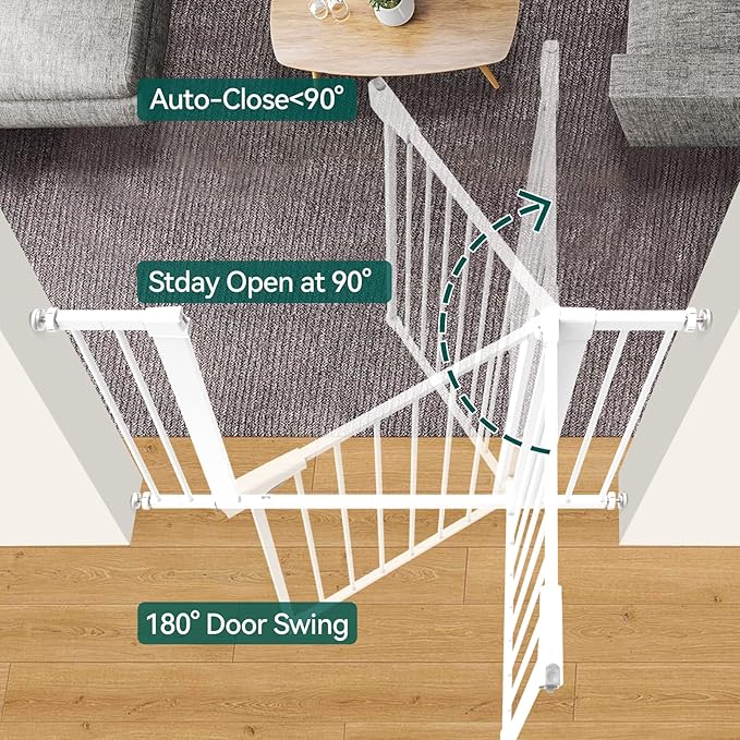 BABELIO 36" Extra Tall Dog Gate, 26-40" Wide Auto Close Baby Gate, Pressure Mounted Metal Pet, Easy Install No Drilling, No Tools Required, With Wall Protectors and Extension Kits, White-CubbioJoy