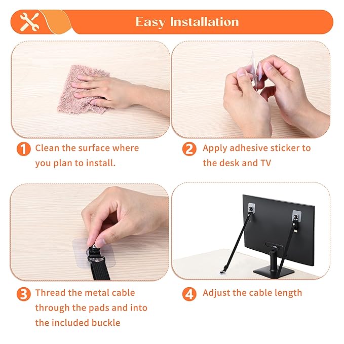 2 Pack TV Safety Straps Adjustable, Adhesive Anti-Tip Furniture Anchor for Flat Screen, TV and Furniture Safety Straps for Baby Proofing, Black-CubbioJoy