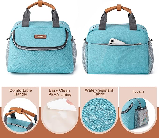 Breastmilk Cooler Bag with Ice Pack Fits 6 Baby Bottles up to 9 Ounce, Wearable Breast Pumps Cooler Bag for Nursing Mom Daycare, Work, Travel- Aqua-CubbioJoy