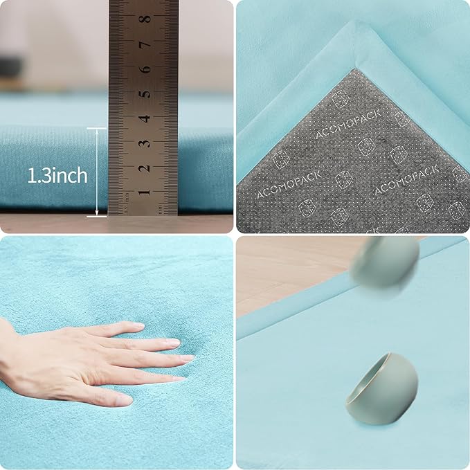 ACOMOPACK Baby Play Mat for Floor 1.3" Thick Memory Foam Play Mat 79"×118" Tummy Time Crawling with Non-Slip Bottom for Living Room,Nursery,Soft Velvet Playpen Mats for Kids,Infants（Light Blue）-CubbioJoy