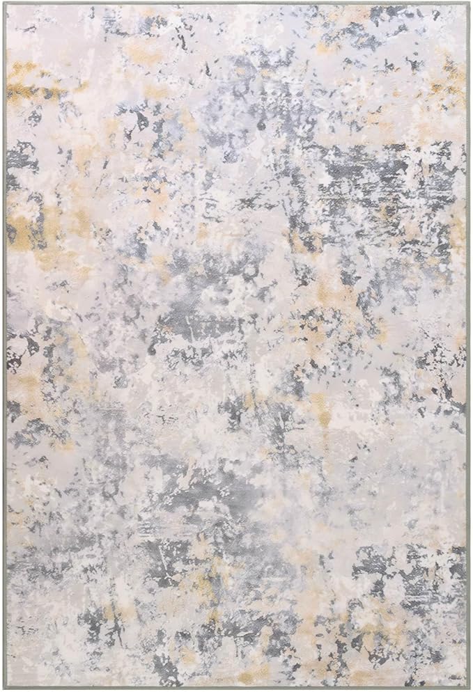 Area Rug 4x6 Washable Grey Rug for Bedroom, Abstract Modern Living Room Rugs Non Slip Low Pile, Carpet for Kitchen, Nursery, Kids Room, Office-CubbioJoy