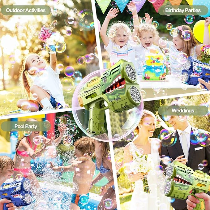 2 Pack Bubble Guns with 4 Bottles Refill Solution, LED Light Up Rechargeable Bubbles Machine Blower for Kids Toddlers 4-8, Outdoor Toys Gifts, Wedding Easter Party-CubbioJoy