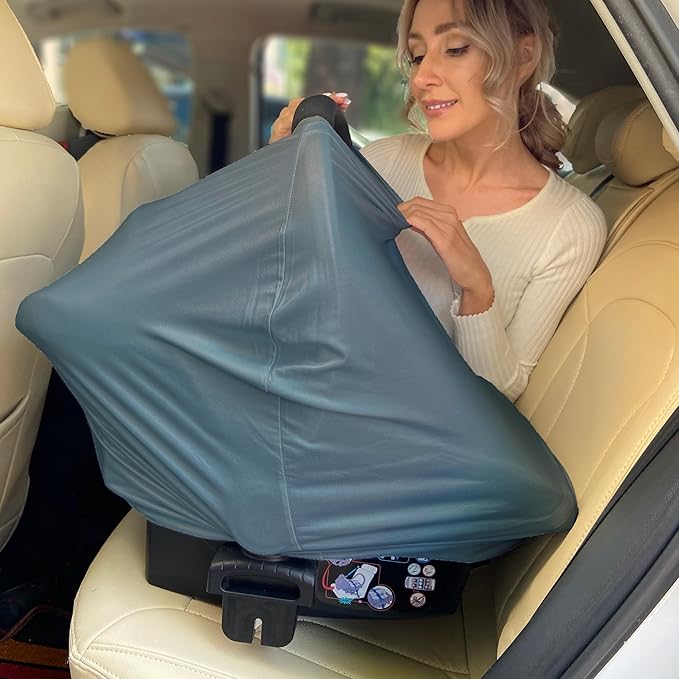 Breathable Car Seat Cover for Babies – Multi-Purpose Soft Rayon Nursing Cover for Breastfeeding, High Stretchy Infant Carseat Canopy, Stroller Cover (Smooth Rayon, Blue)-CubbioJoy